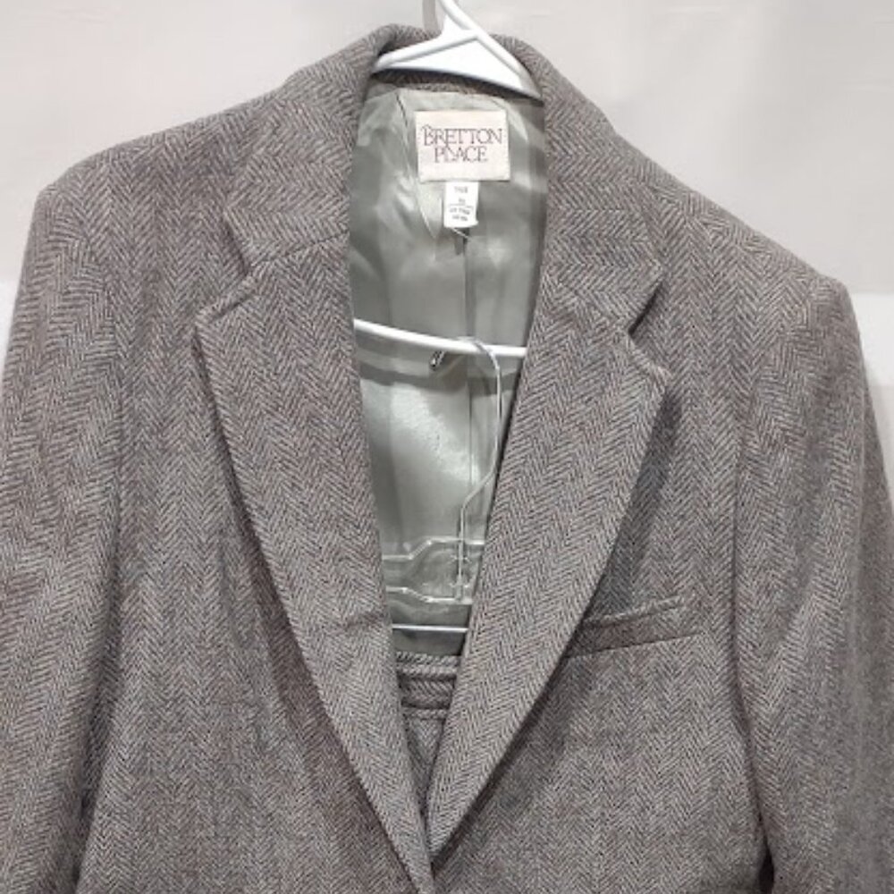 BRETTON PLACE 2 PIECE 100% WOOL GRAY BLAZER AND SKIRT LINED VINTAGE USA SIZE W16